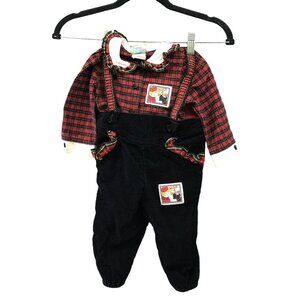 Vintage 90s Girls 18M Mad For Plaid 2 Piece‎ Overall Set Collared Corduroy